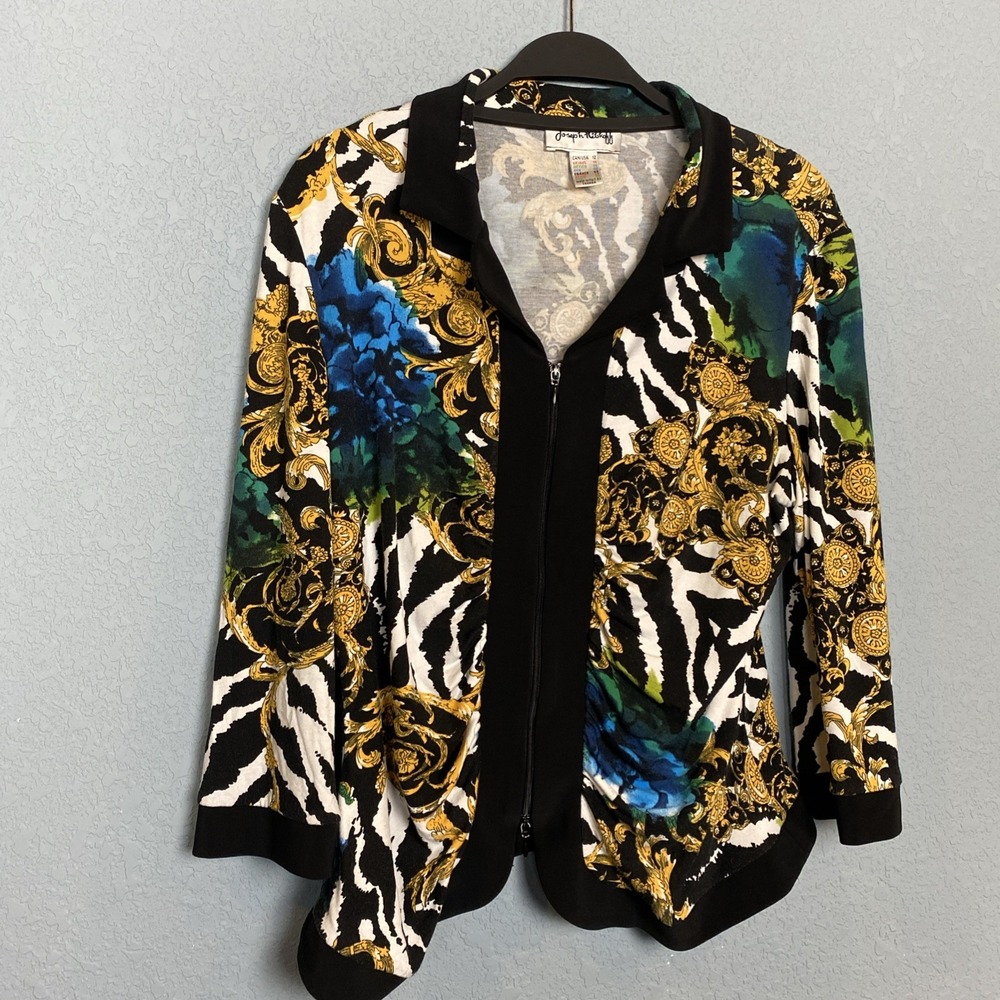 Joseph Ribkoff Jacket Womens Size 12‎ Animal Graphic Print Full Zip Floral Art